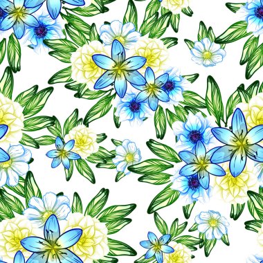 Sorunsuz vintage tarzı çiçek deseni. Renkli çiçek öğeleri