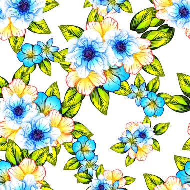 Sorunsuz vintage tarzı çiçek deseni. Renkli çiçek öğeleri