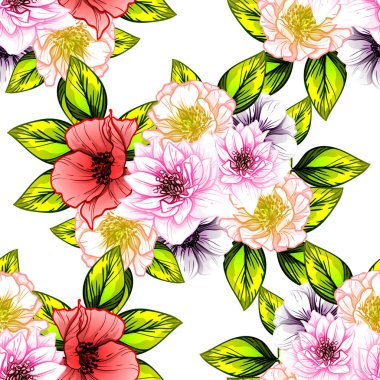 Sorunsuz vintage tarzı çiçek deseni. Renkli çiçek öğeleri