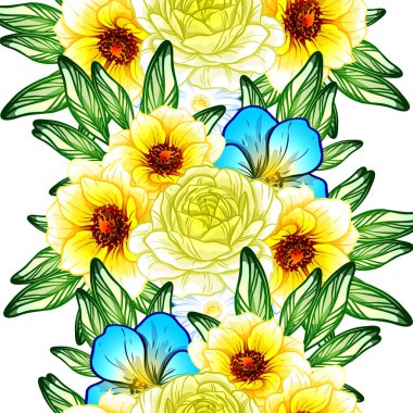 Sorunsuz vintage tarzı çiçek deseni. Renkli çiçek öğeleri