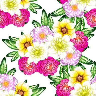 Sorunsuz vintage tarzı çiçek deseni. Renkli çiçek öğeleri