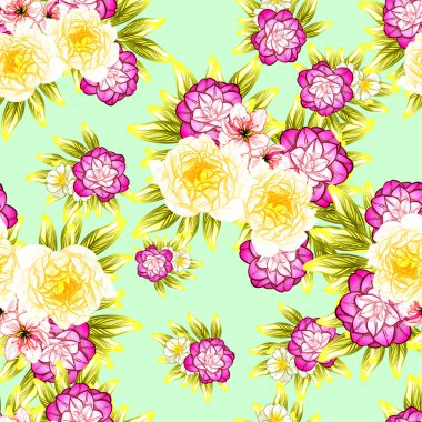 Sorunsuz vintage tarzı çiçek deseni. Renkli çiçek öğeleri