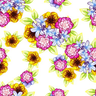 Sorunsuz vintage tarzı çiçek deseni. Renkli çiçek öğeleri