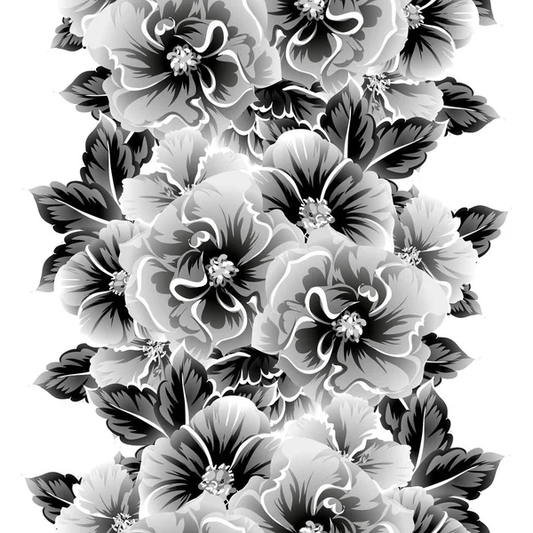 Padrão Flor Estilo Vintage Sem Costura Elementos Florais Preto Branco —  Vetores de Stock