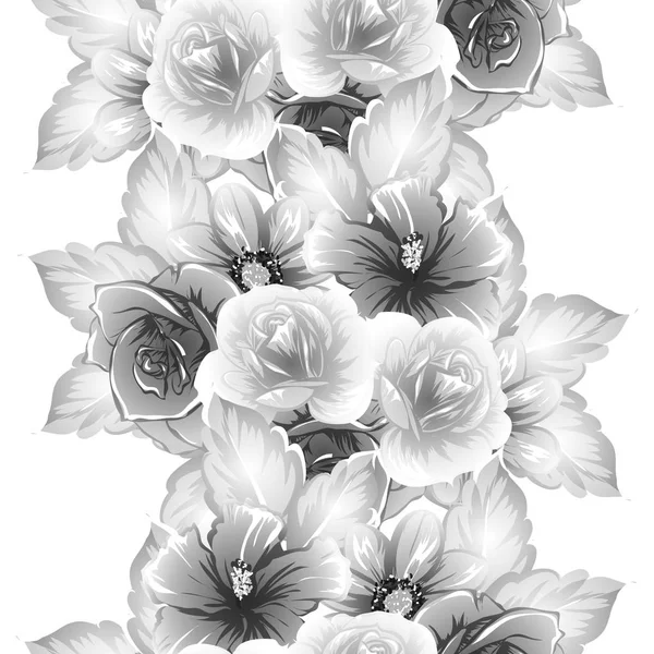 Modèle Fleur Style Vintage Sans Couture Eléments Floraux Noir Blanc — Image vectorielle