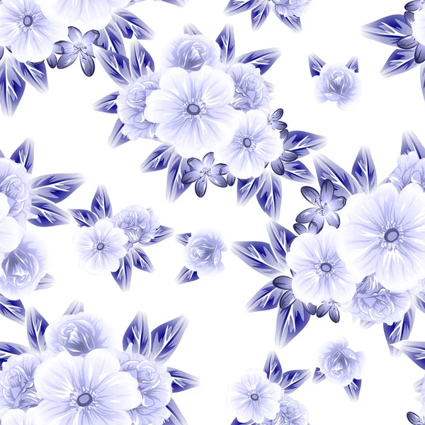 Style Vintage Sans Couture Motif Fleurs Bleu Foncé Éléments Floraux — Image vectorielle