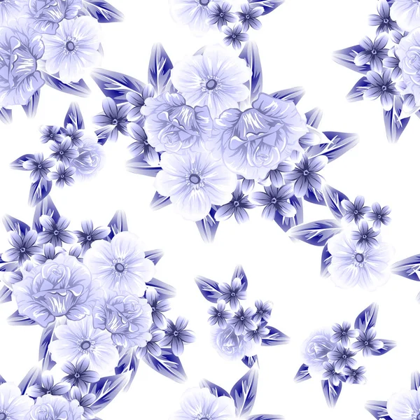 Estilo Vintage Sin Costuras Patrón Flores Azul Oscuro Elementos Florales — Vector de stock