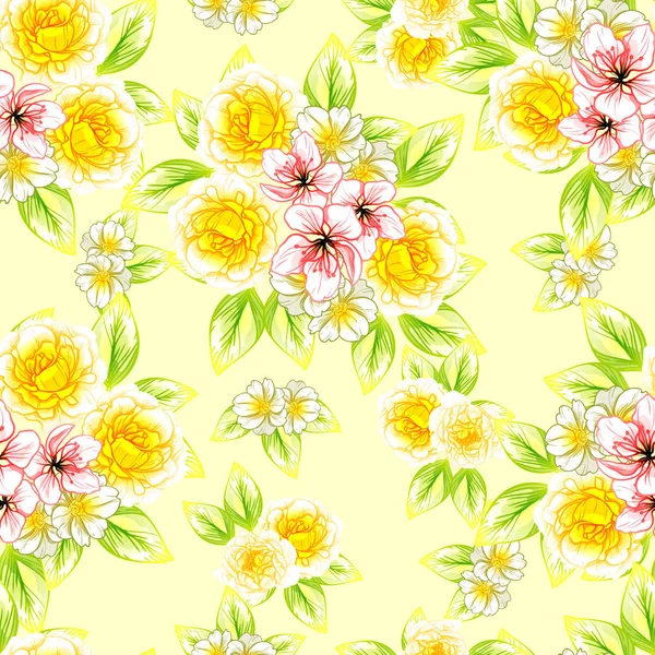 Modèle Fleur Style Vintage Sans Couture Éléments Floraux Couleur — Image vectorielle