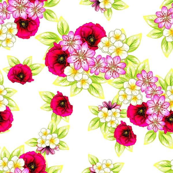 Gaya Tak Berjahit Pola Bunga Elemen Floral Dalam Warna - Stok Vektor