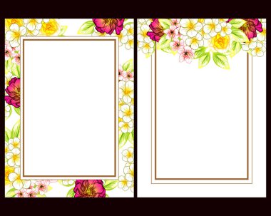 Klasik çiçek düğün kartları seti. Çiçek elementleri ve çerçeveleri.