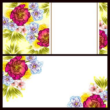 Klasik çiçek düğün kartları seti. Çiçek elementleri ve çerçeveleri.