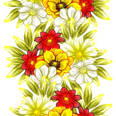 Sorunsuz vintage tarzı çiçek deseni. Renkli çiçek öğeleri