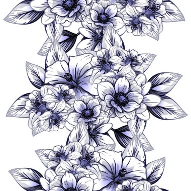 Sorunsuz vintage tarzı koyu mavi çiçek deseni. Çiçek öğeleri.
