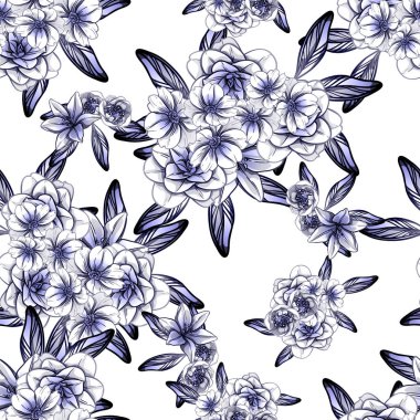 Sorunsuz vintage tarzı koyu mavi çiçek deseni. Çiçek öğeleri.