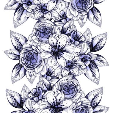 Sorunsuz vintage tarzı koyu mavi çiçek deseni. Çiçek öğeleri.