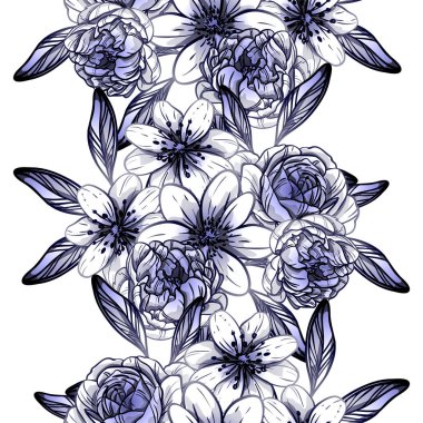 Sorunsuz vintage tarzı koyu mavi çiçek deseni. Çiçek öğeleri.