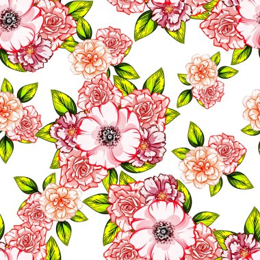 Sorunsuz vintage tarzı çiçek deseni. Renkli çiçek öğeleri