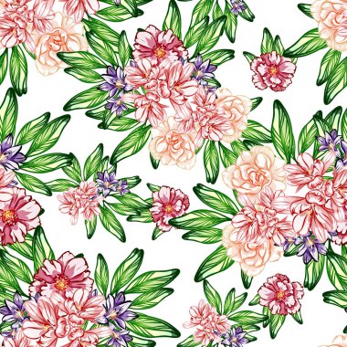 Sorunsuz vintage tarzı çiçek deseni. Renkli çiçek öğeleri