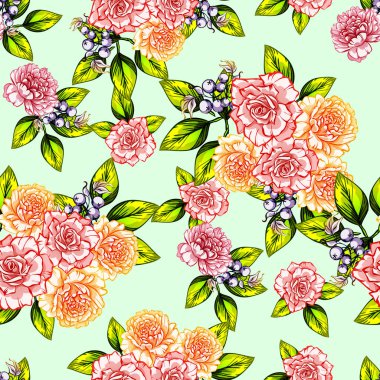 Sorunsuz vintage tarzı çiçek deseni. Renkli çiçek öğeleri