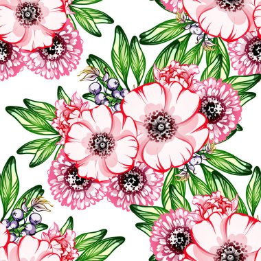 Sorunsuz vintage tarzı çiçek deseni. Renkli çiçek öğeleri