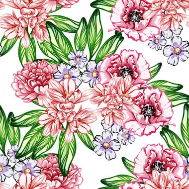 Sorunsuz vintage tarzı çiçek deseni. Renkli çiçek öğeleri