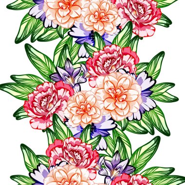 Sorunsuz vintage tarzı çiçek deseni. Renkli çiçek öğeleri