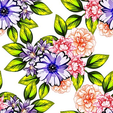 Sorunsuz vintage tarzı çiçek deseni. Renkli çiçek öğeleri