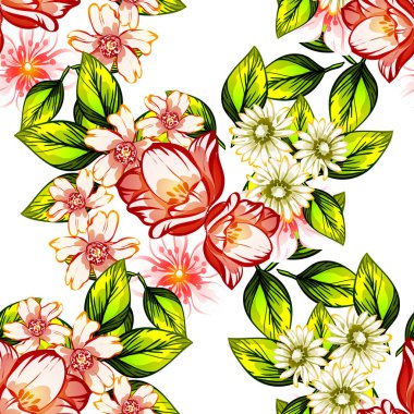 Sorunsuz vintage tarzı çiçek deseni. Renkli çiçek öğeleri