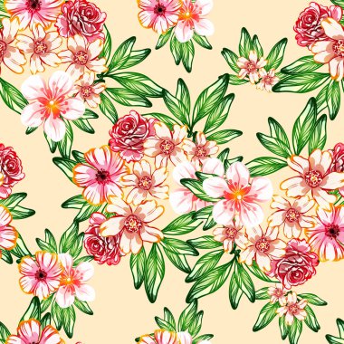 Sorunsuz vintage tarzı çiçek deseni. Renkli çiçek öğeleri