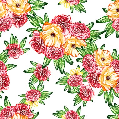 Sorunsuz vintage tarzı çiçek deseni. Renkli çiçek öğeleri