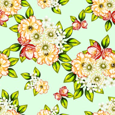 Sorunsuz vintage tarzı çiçek deseni. Renkli çiçek öğeleri
