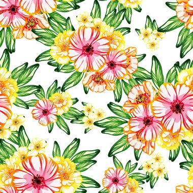 Sorunsuz vintage tarzı çiçek deseni. Renkli çiçek öğeleri