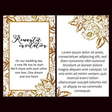 Klasik çiçek düğün kartları seti. Çiçek elementleri ve çerçeveleri.