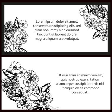 Siyah-beyaz klasik çiçek düğün kartları. Çiçek elementleri ve çerçeveleri.