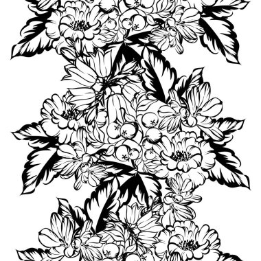 Sorunsuz vintage tarzı çiçek deseni. Siyah ve beyaz çiçek öğeleri.