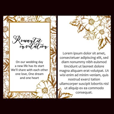 Klasik çiçek düğün kartları seti. Çiçek elementleri ve çerçeveleri.