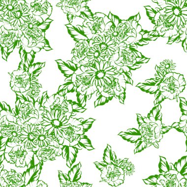 Sorunsuz vintage tarzı renkli tek renkli çiçek deseni. Çiçek öğeleri.