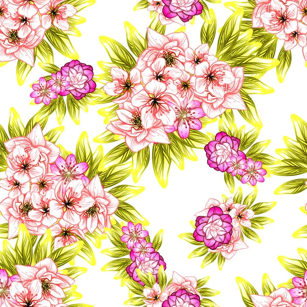 Seamless Vintage Style Flower Pattern Floral Elements Color — Stock Vector