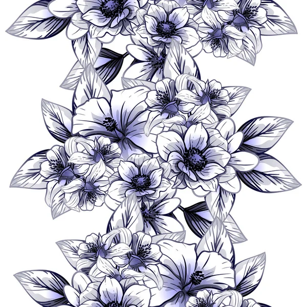 Estilo Vintage Sem Costura Padrão Flor Azul Escuro Elementos Florais — Vetor de Stock