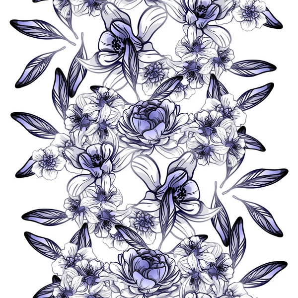 Estilo Vintage Sin Costuras Patrón Flores Azul Oscuro Elementos Florales — Archivo Imágenes Vectoriales
