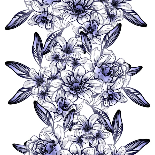 Style Vintage Sans Couture Motif Fleurs Bleu Foncé Éléments Floraux — Image vectorielle