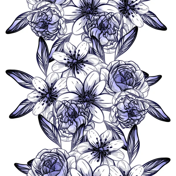 Varrat Nélküli Vintage Stílusú Sötét Kék Virágmintás Virág — Stock Vector