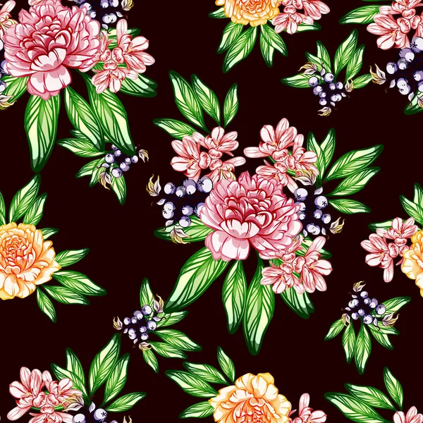 Naadloze Vintage Stijl Bloemenpatroon Floral Elementen Kleur — Stockvector