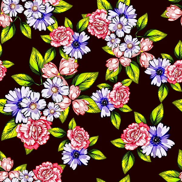 Naadloze Vintage Stijl Bloemenpatroon Floral Elementen Kleur — Stockvector