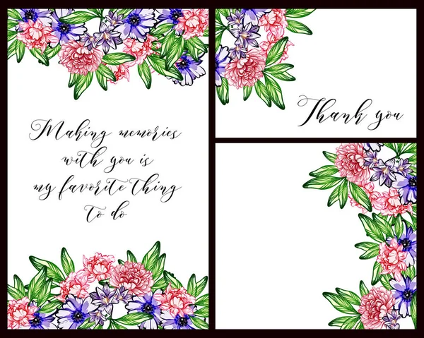 Vintage Style Flower Wedding Cards Set Floral Elements Frames — Stock Vector