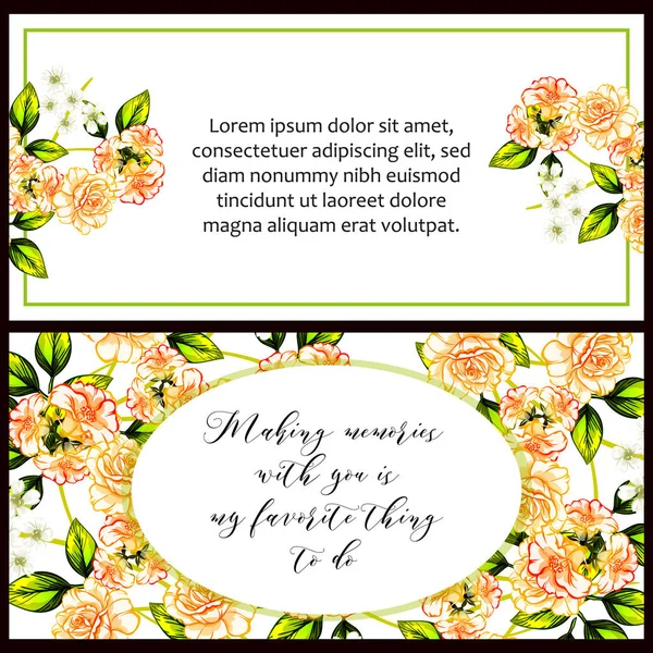 Vintage Style Flower Wedding Cards Set Floral Elements Frames — Stock Vector