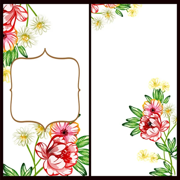 Conjunto Tarjetas Boda Flores Estilo Vintage Elementos Marcos Florales — Vector de stock