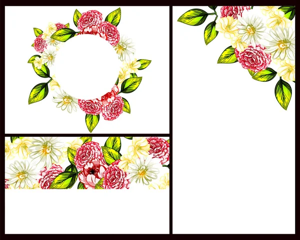 Conjunto Tarjetas Boda Flores Estilo Vintage Elementos Marcos Florales — Vector de stock