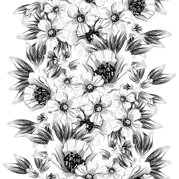 Seamless Vintage Style Flower Pattern Floral Elements Black White — Stock Vector