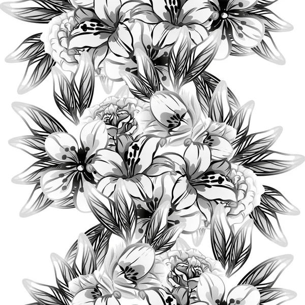 Seamless Vintage Style Flower Pattern Floral Elements Black White — Stock Vector